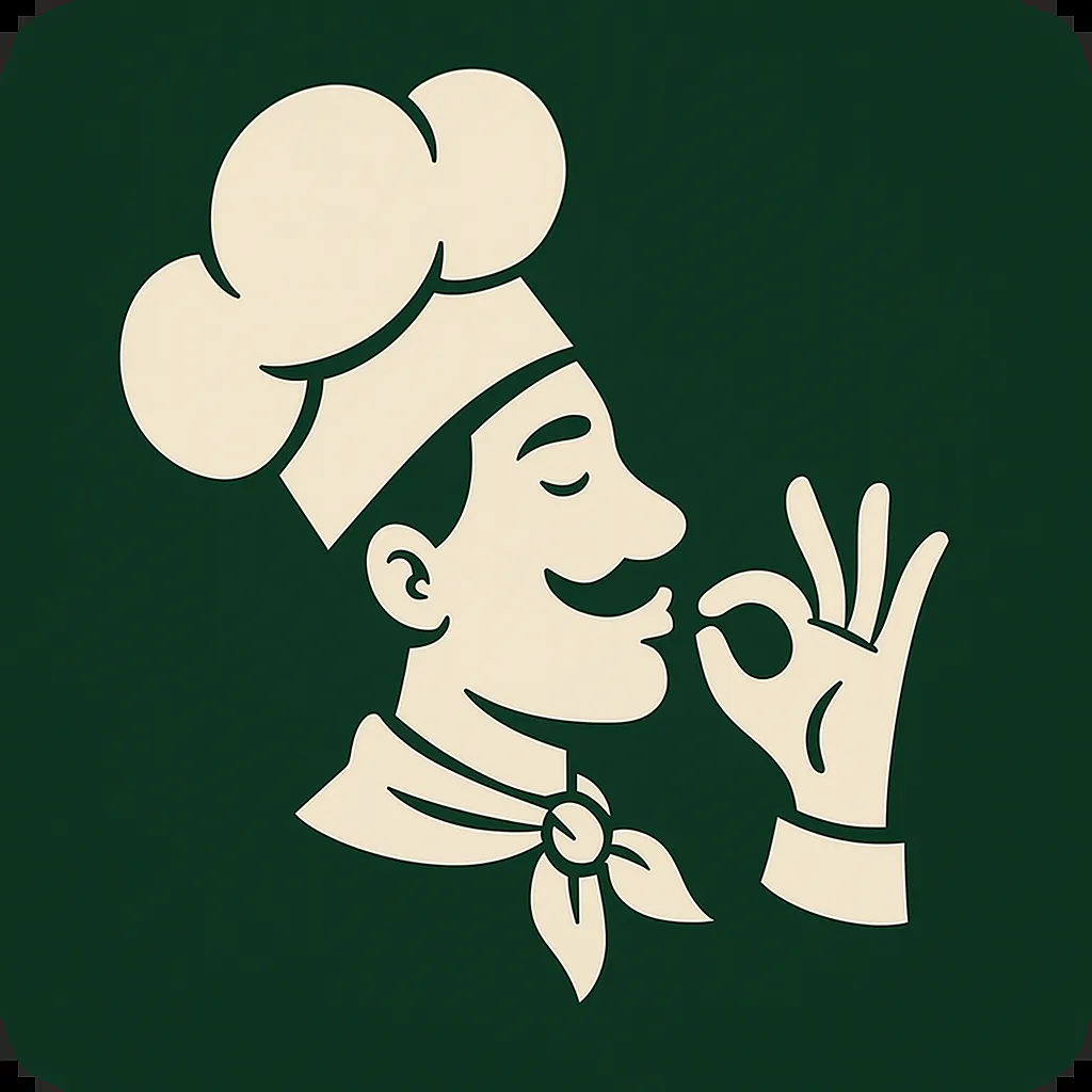 Logo minimaliste représentant un chef italien faisant le geste typique du ‘baiser du chef